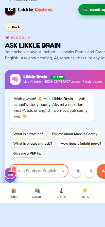Likkle Brain AI tutor screen