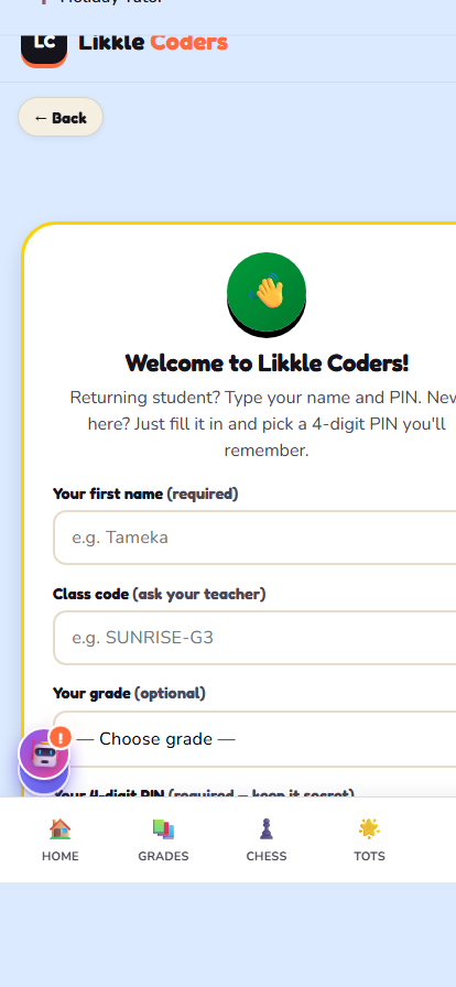 Student dashboard signup screen